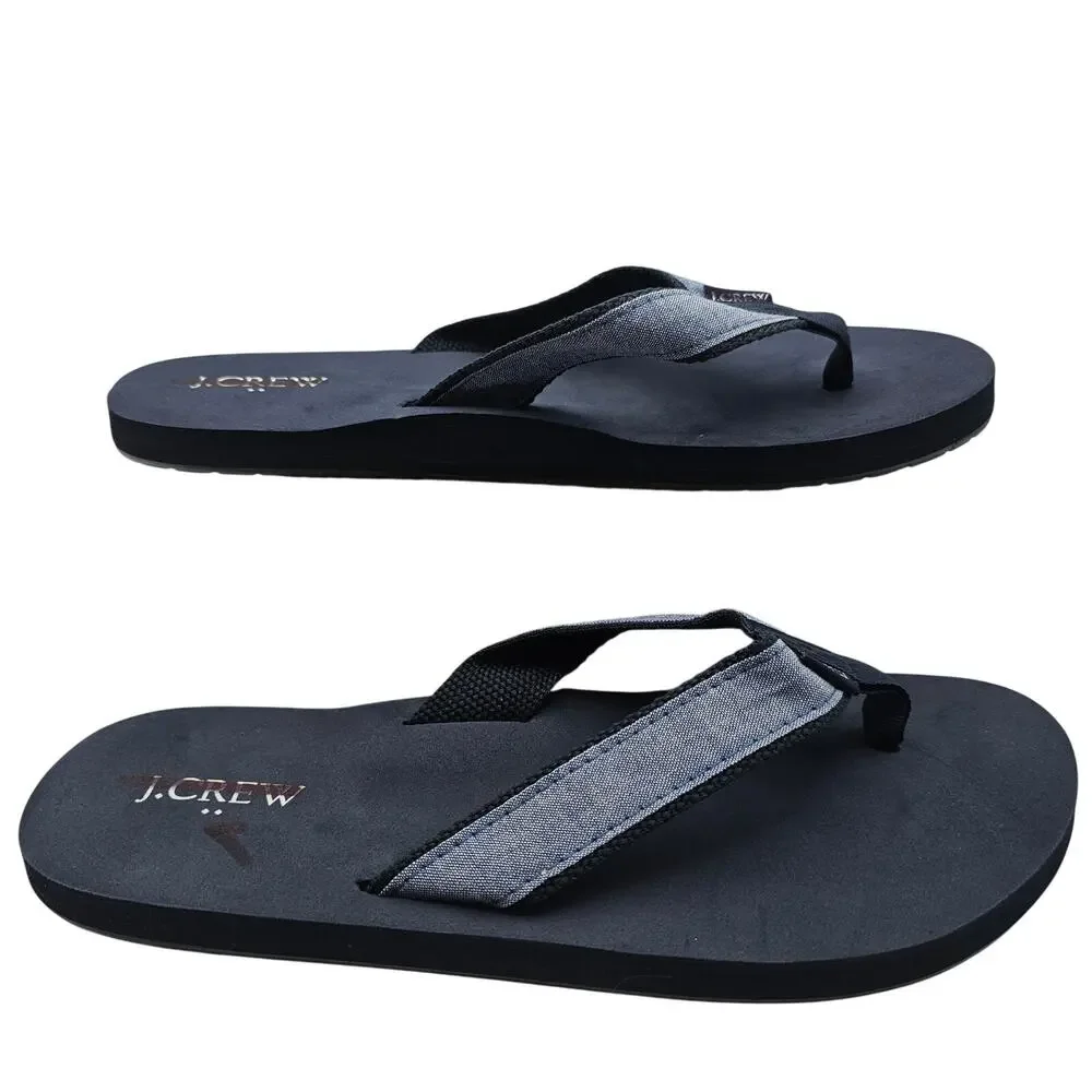 J. Crew Factory Mens size 9 Chambray Flip Flop Sandal Shoes Rubber Sole Blue NEW